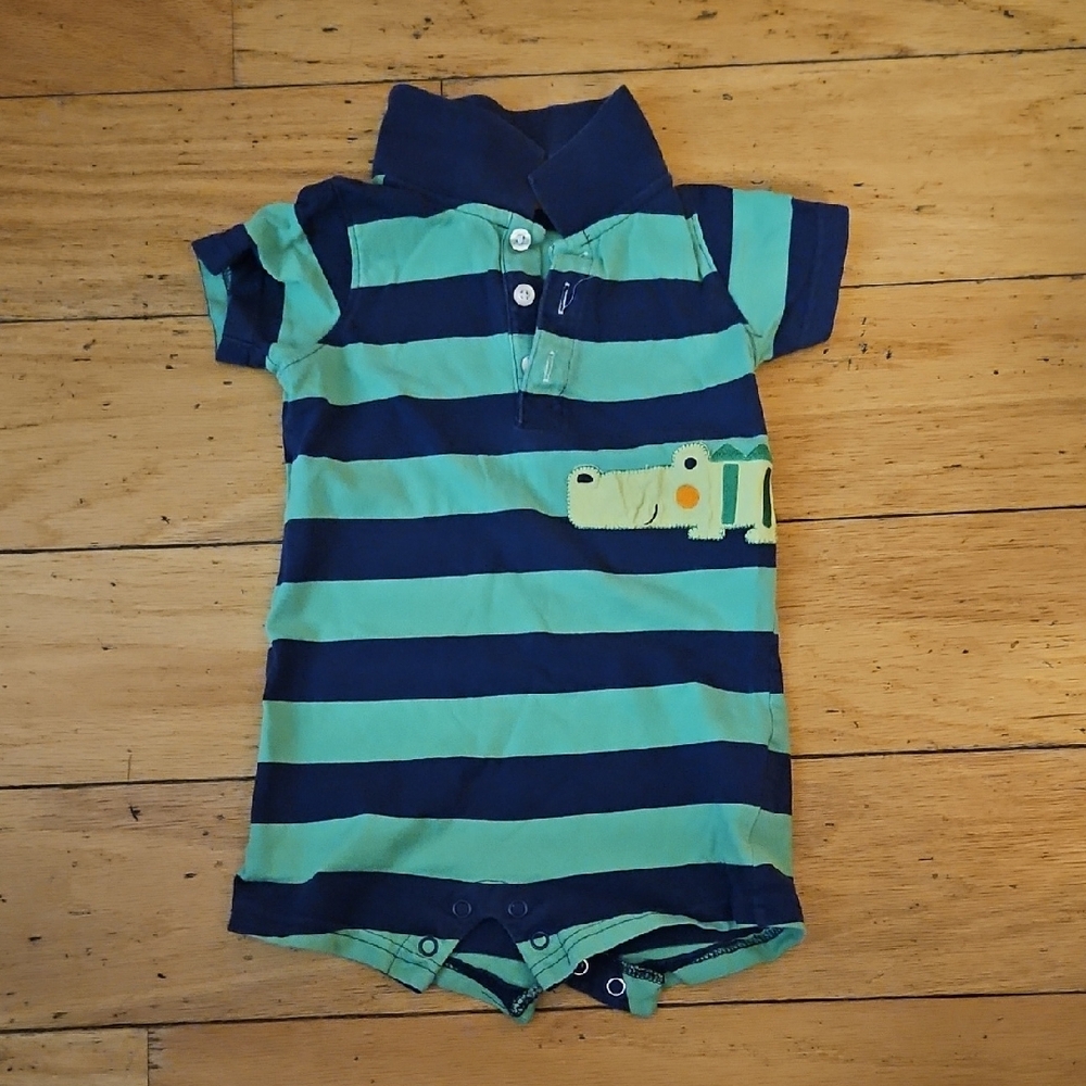 Striped Kids Polo Shirt with Crocodile Design